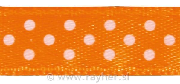 Nastro raso con puntini9,5mm, rot. 10marancio