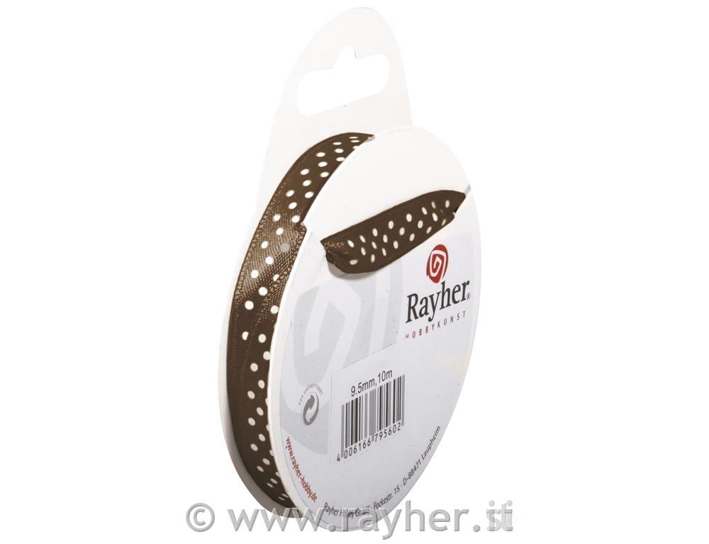 Satin ribbon with dots, taupe, 9,5mm, ta