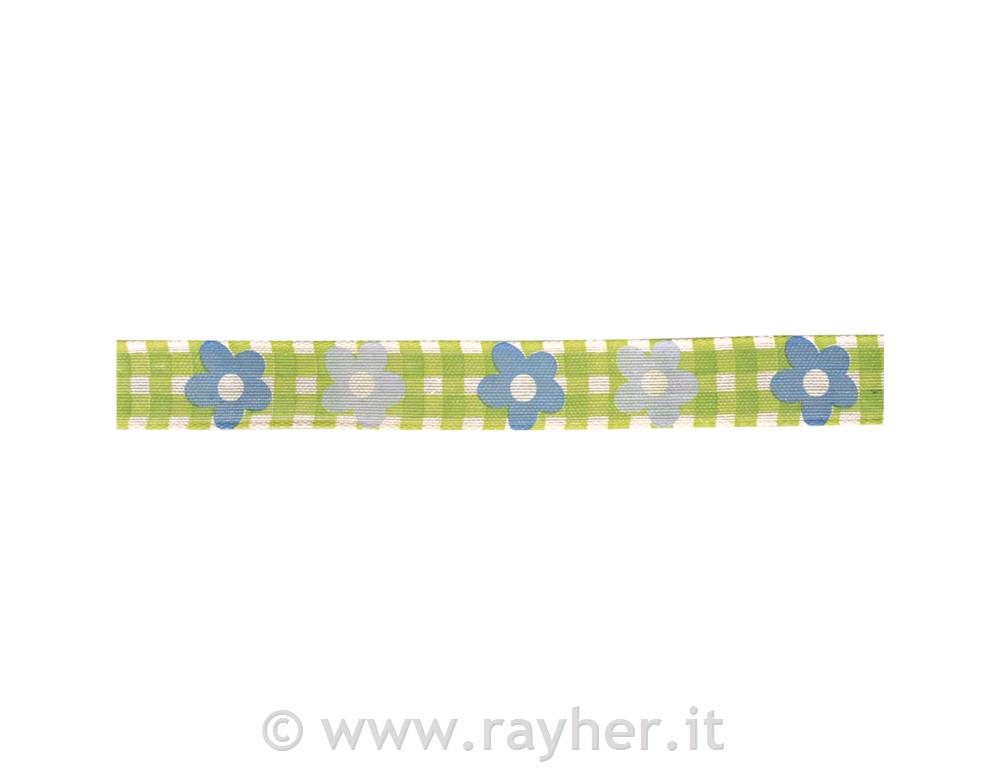 Trak dekorativni z rožicami, modre rožice, 25mm, z žico,1m