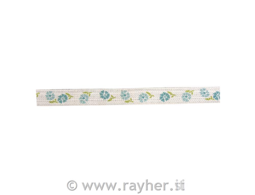 Cotton ribbon: spring flowers, turquoise