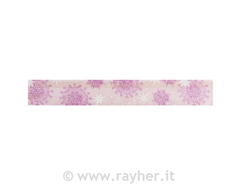 Nastro decorativo stella cadente40mm, c.bordo stabile, rotolo 20mrosa tenero