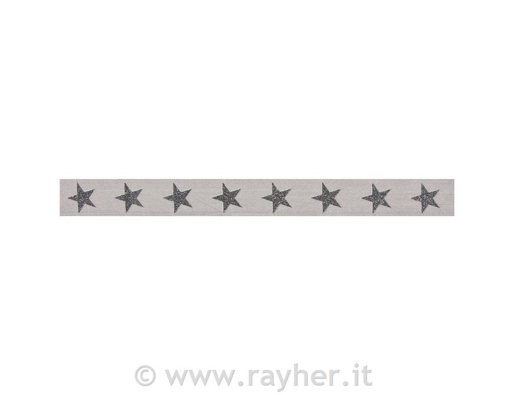 Nastro decorativo incanto di stelle25mm, c.bordo stabile, rotolo 20mgrigio