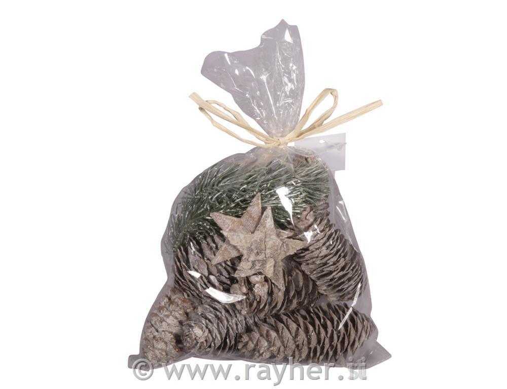 Coni decorativi, ramoscelli, stelle 12 pezzi
