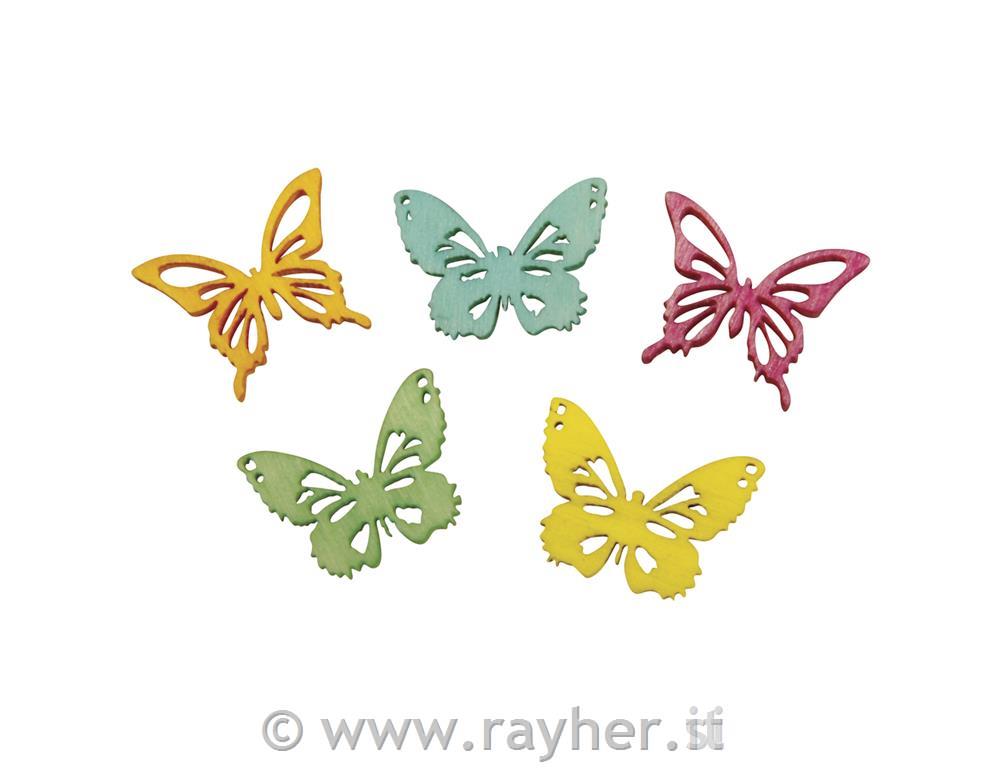 Miniature legno farfalle 5 colori2cm, a laser, 2 tipi, bus.blis. 25pz