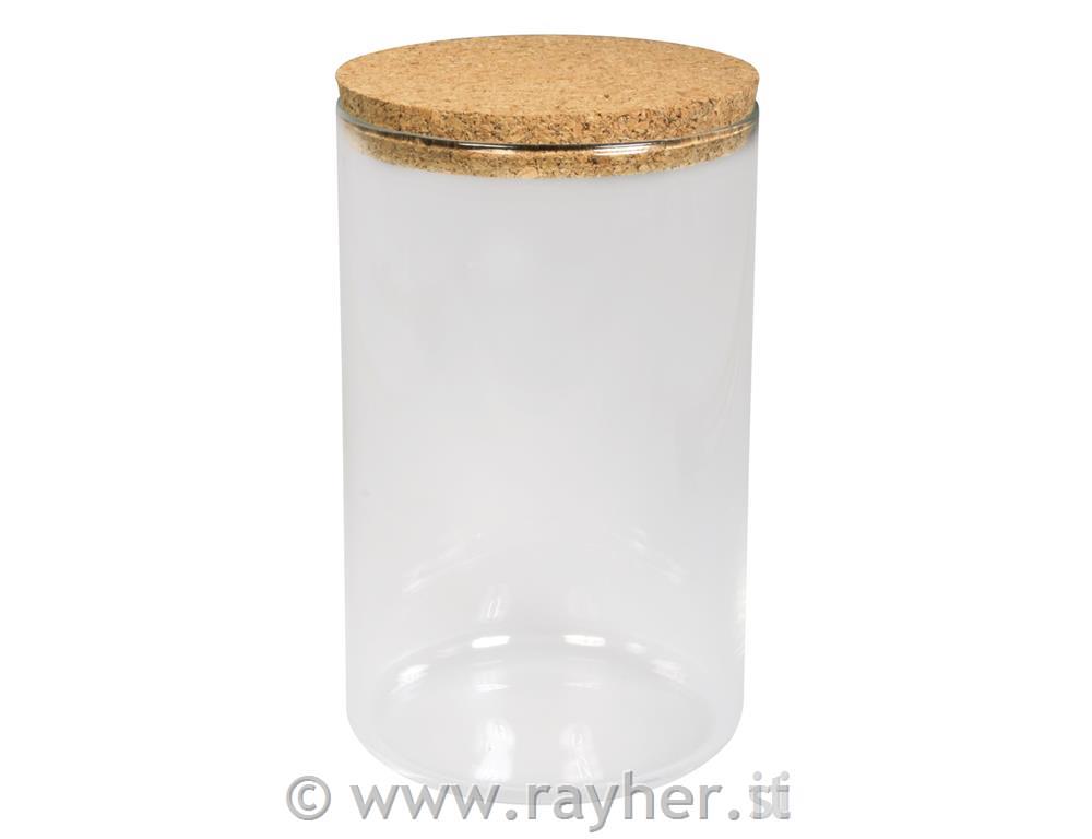 Glass container with cork lid, 9.5cm o,
