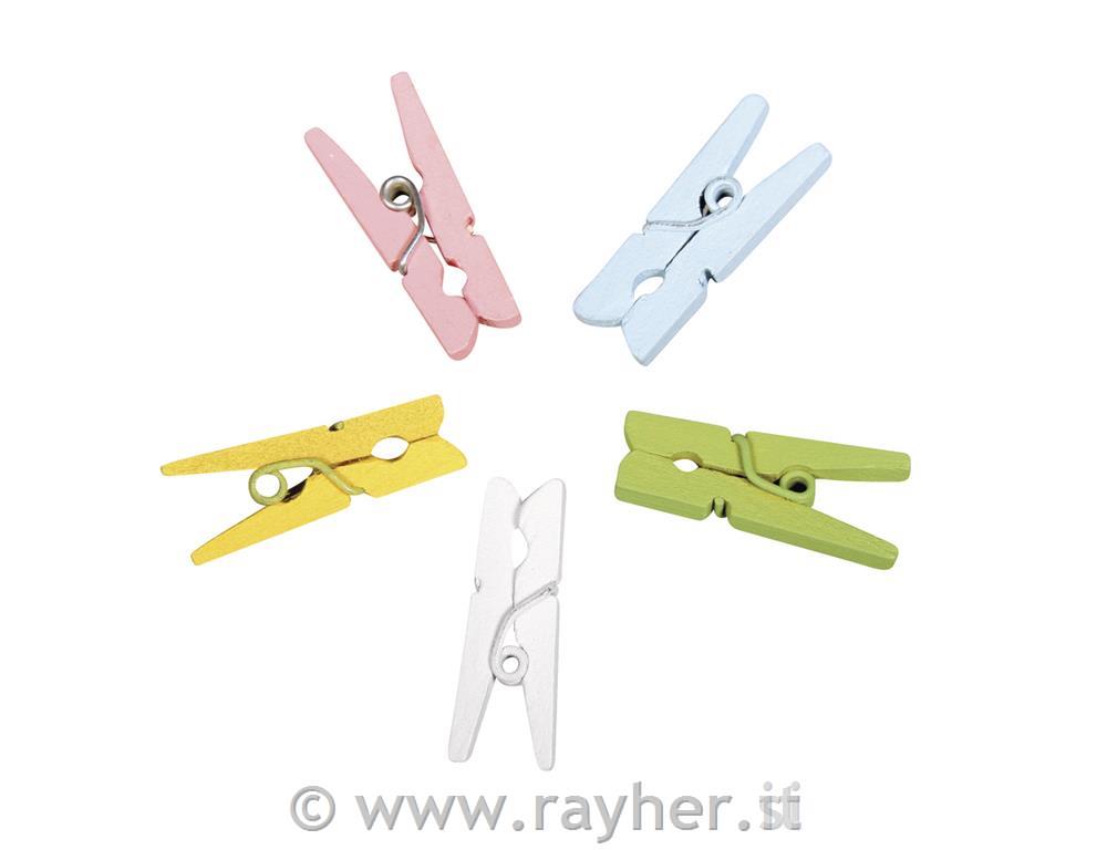 Mollettine legno2,5x0,8cm, 5 colori, bus.blis. 20pz