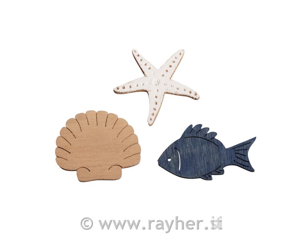 Wooden objects fish, shell, seastar, 3.3