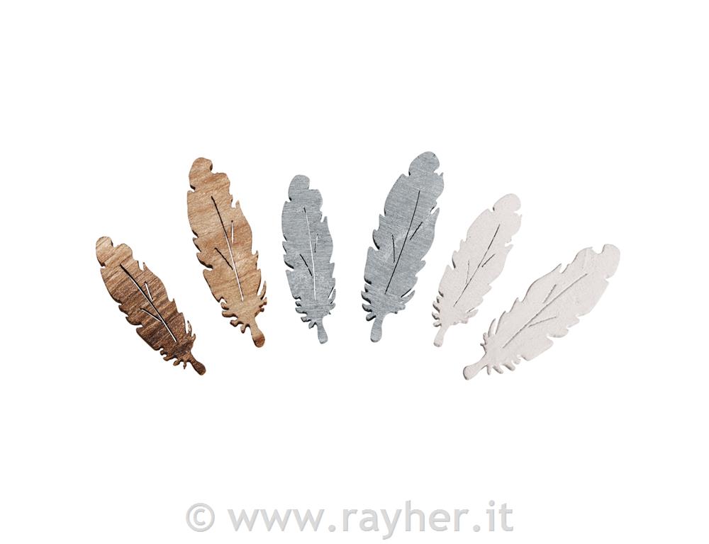 Leseni okraski, perje, 3,5+3cm, set 15