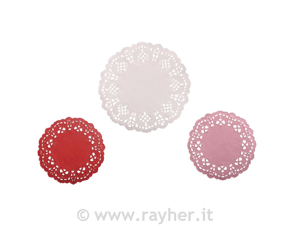 Papirnate čipke: Krog, bela/roza/rdeča, set 60