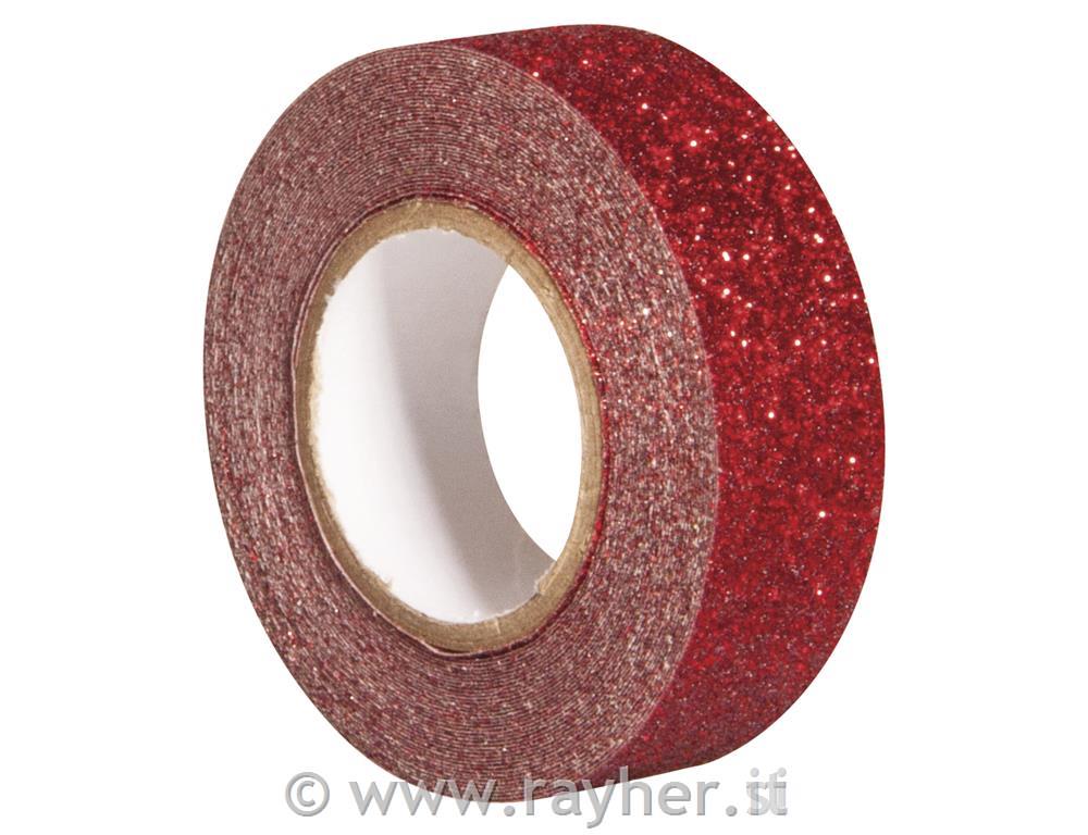 Lepilni trak z bleščicami, rdeč, 15mm,5m
