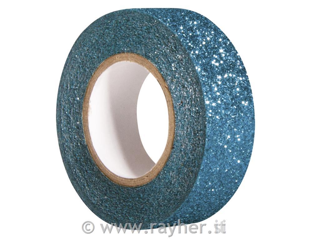 Lepilni trak z bleščicami, sv.moder, 15mm, 5m,