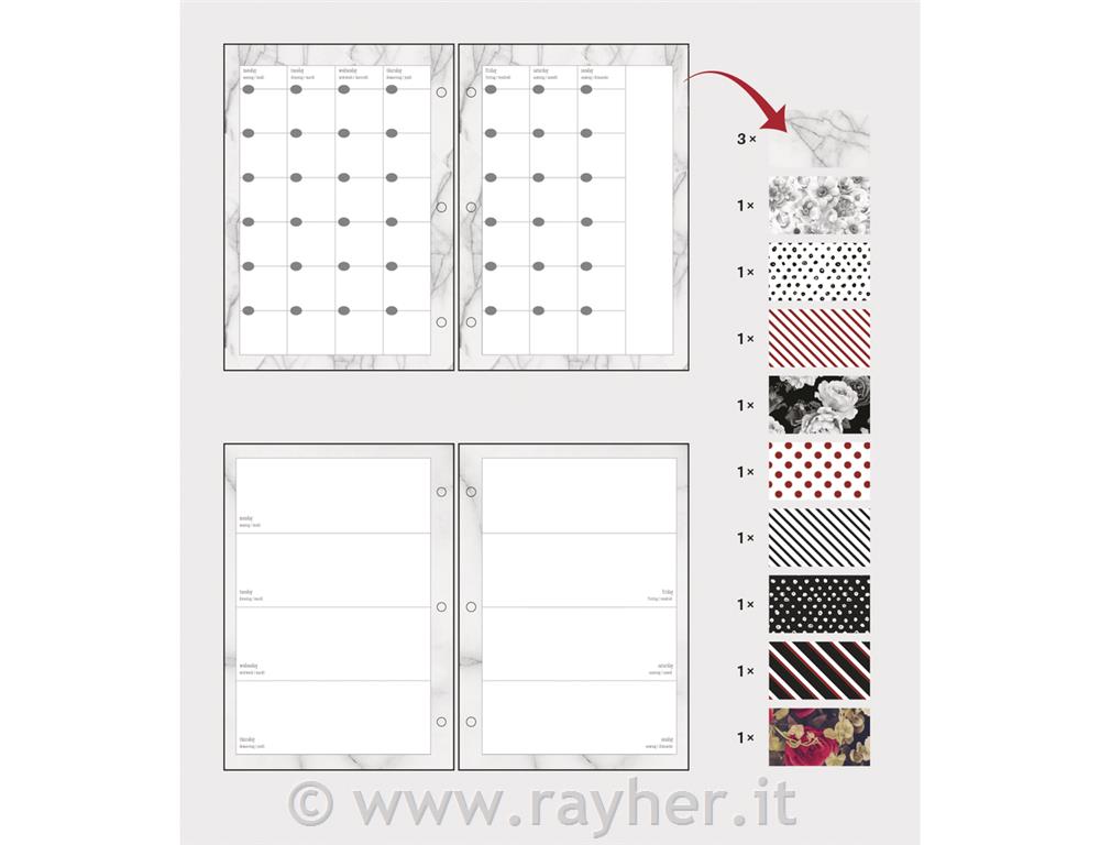Mesečni in tedenski planer, Vzorčast 12 listov,