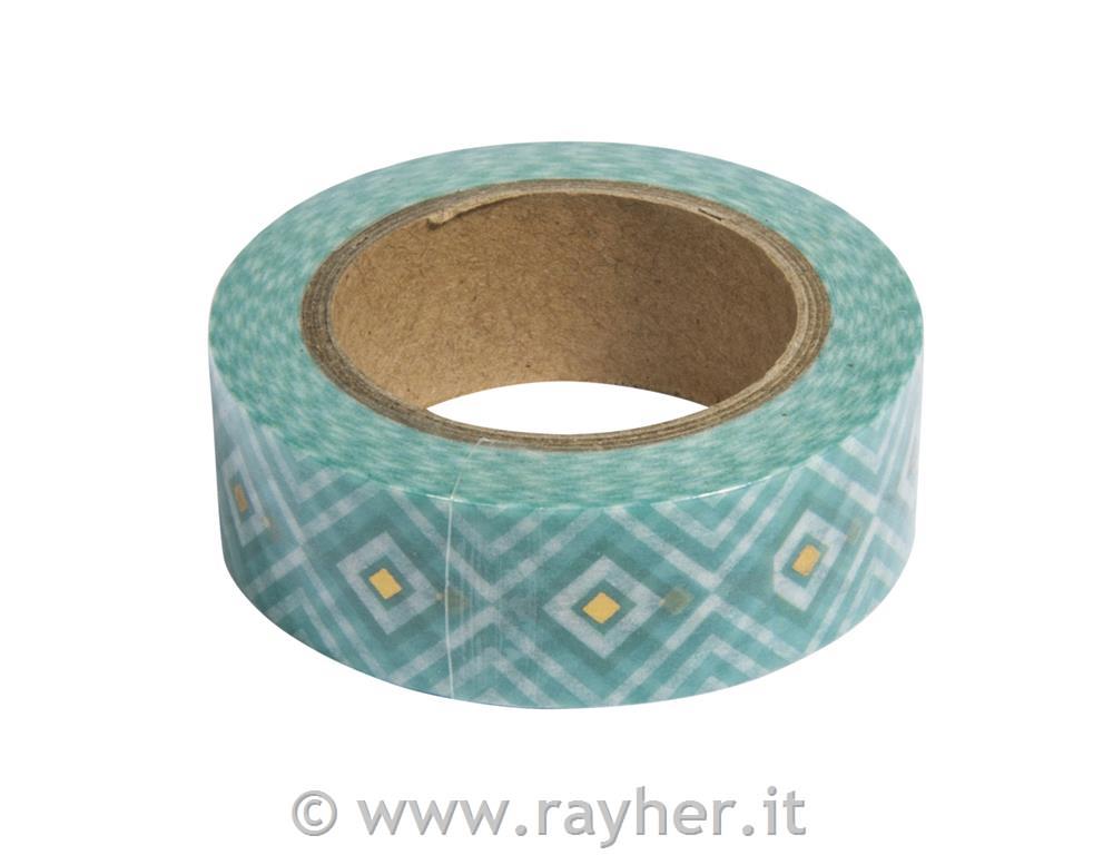 Washi Tape Set mint/gold foil, 15mm, 3 designs, each 10m, box 30m