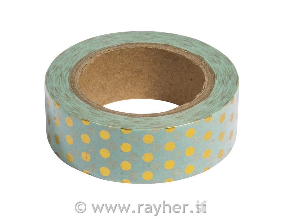 Washi Tape Set mint/gold foil, 15mm, 3 designs, each 10m, box 30m
