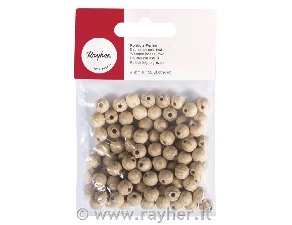Palline legno grezzo 8mm obusta 100 pz