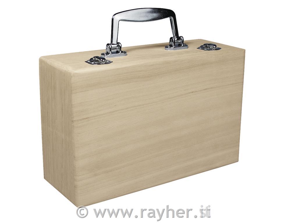 Valigia di legno c.manico in metallo25x16 cm, alt. 9 cm