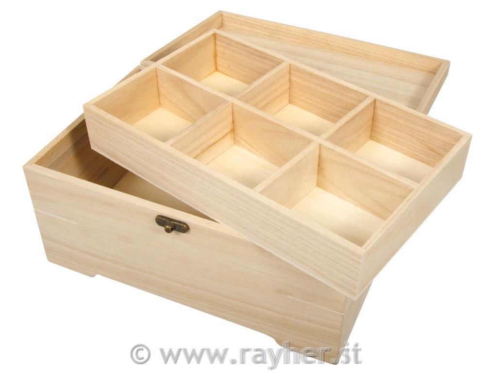 Cofanetto legno28x18x13,5cm, 6 scompartimenti