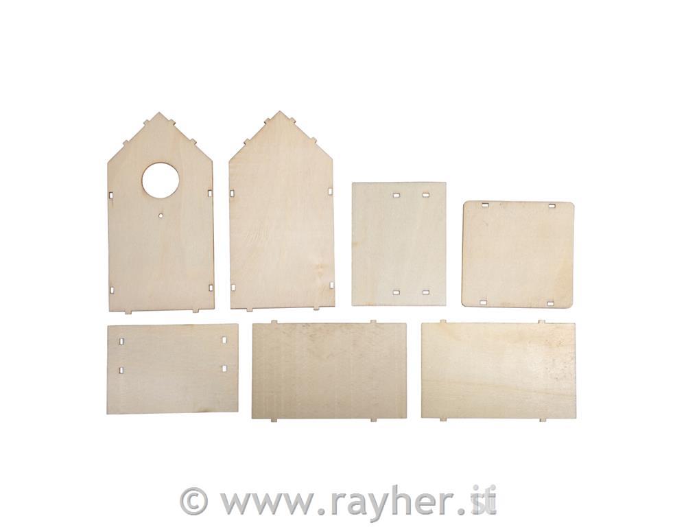 Kit brico.legno: casetta uccellini FSC M11x10,5x17cm, 7 pz, bus.blis.
