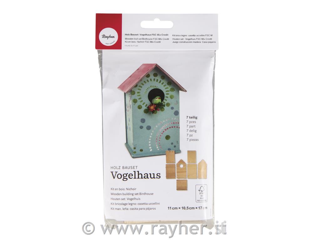 Kit brico.legno: casetta uccellini FSC M11x10,5x17cm, 7 pz, bus.blis.