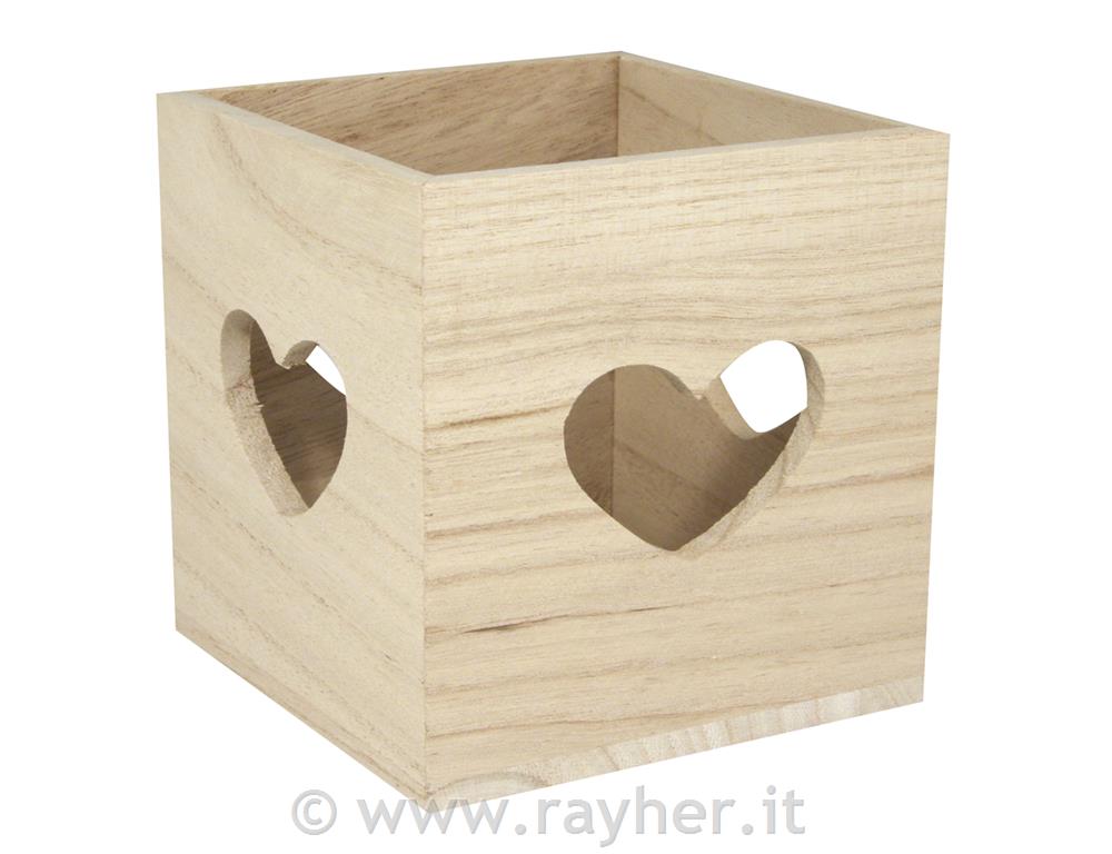 Lesen svečnik, 10x10x10cm, s srci