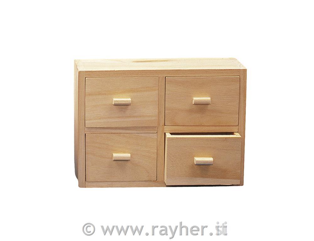 Comodino legno15x20x7cm, 4 cassetti