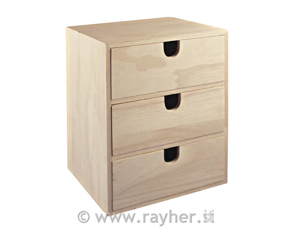 Bauletto legno21,5x14,5x16cm, 3 cassetti