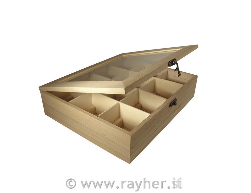 Lesena škatla za čaj, 12 predalov, 28.5x23.5x7cm