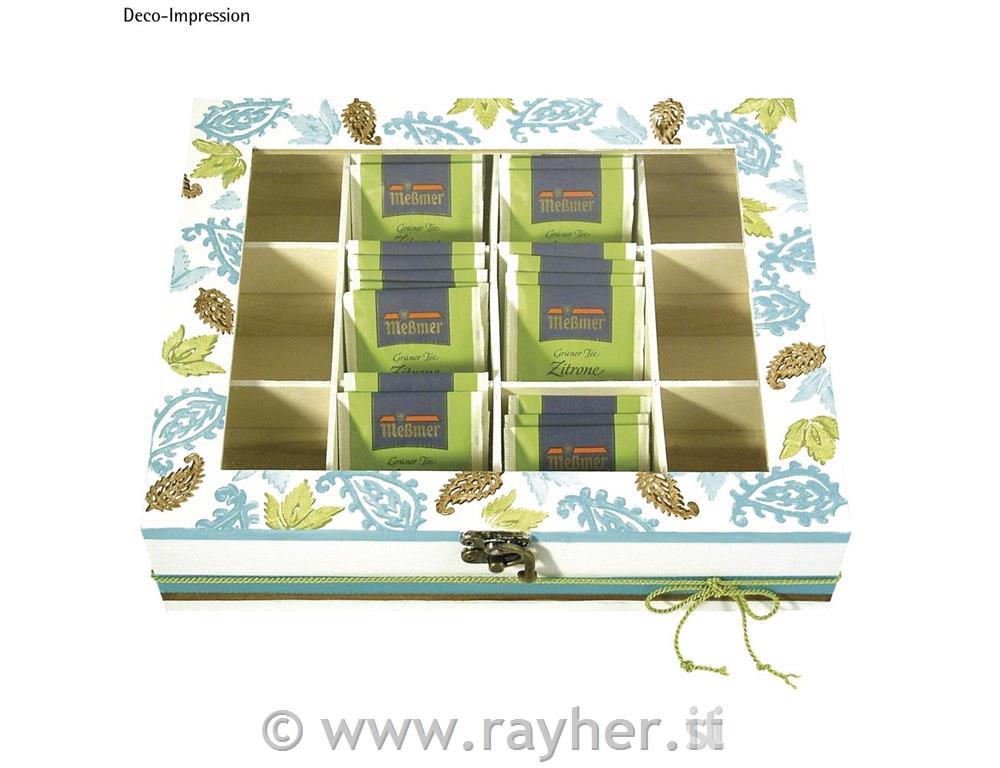 Lesena škatla za čaj, 12 predalov, 28.5x23.5x7cm