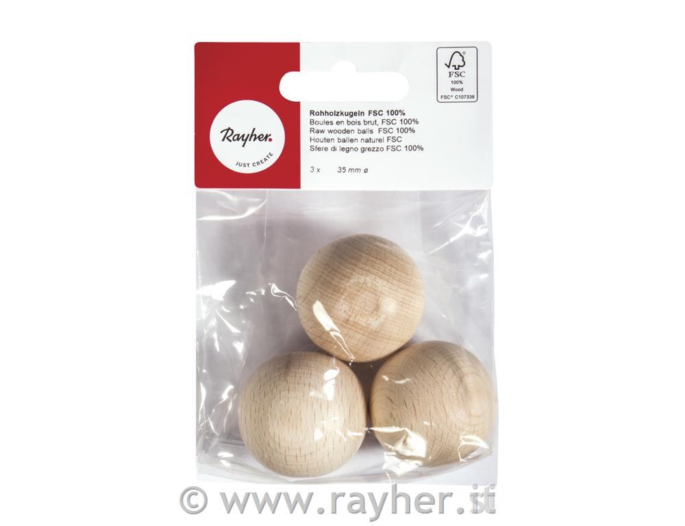 Lesene kroglice, 35mm, brez luknje, 3 kos