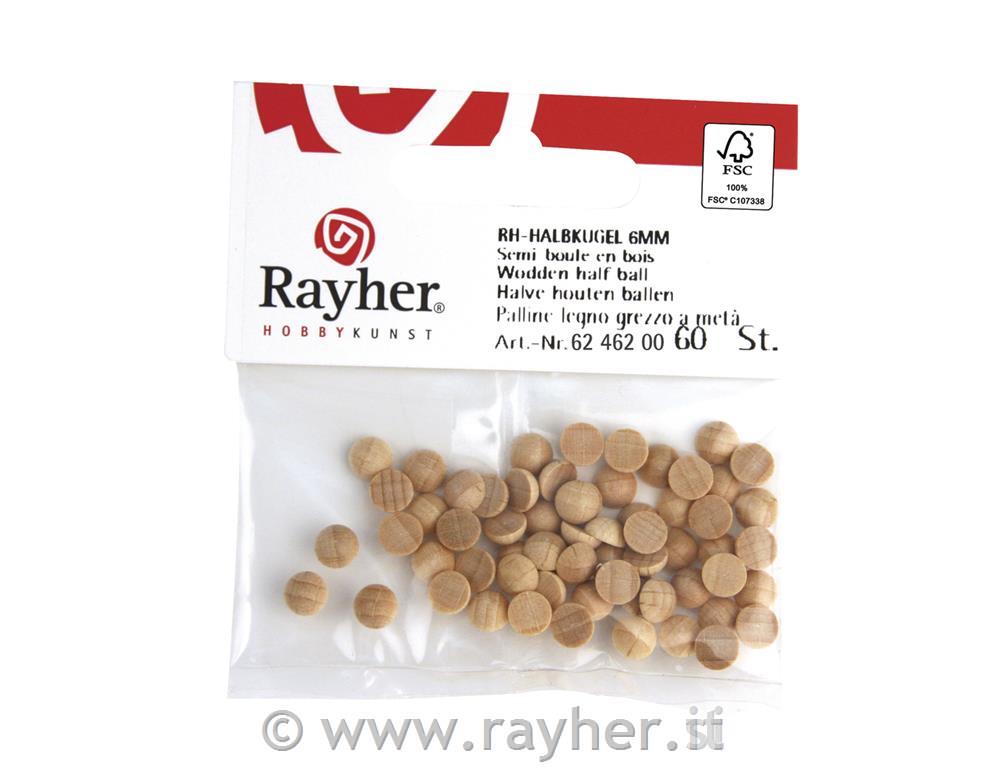Semisfere legno grezzo, FSC 100%, 8mm obus.blister 40pz
