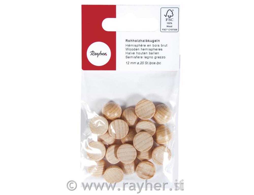 Semisfere legno grezzo, FSC 100%, 12mm obus.blister 20pz