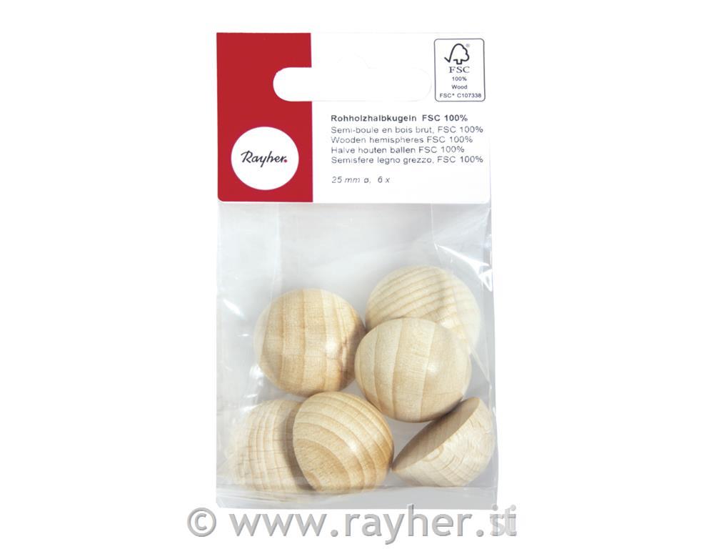 Lesene pol-kroglice, 25mm, 6 kos, 100%FSC