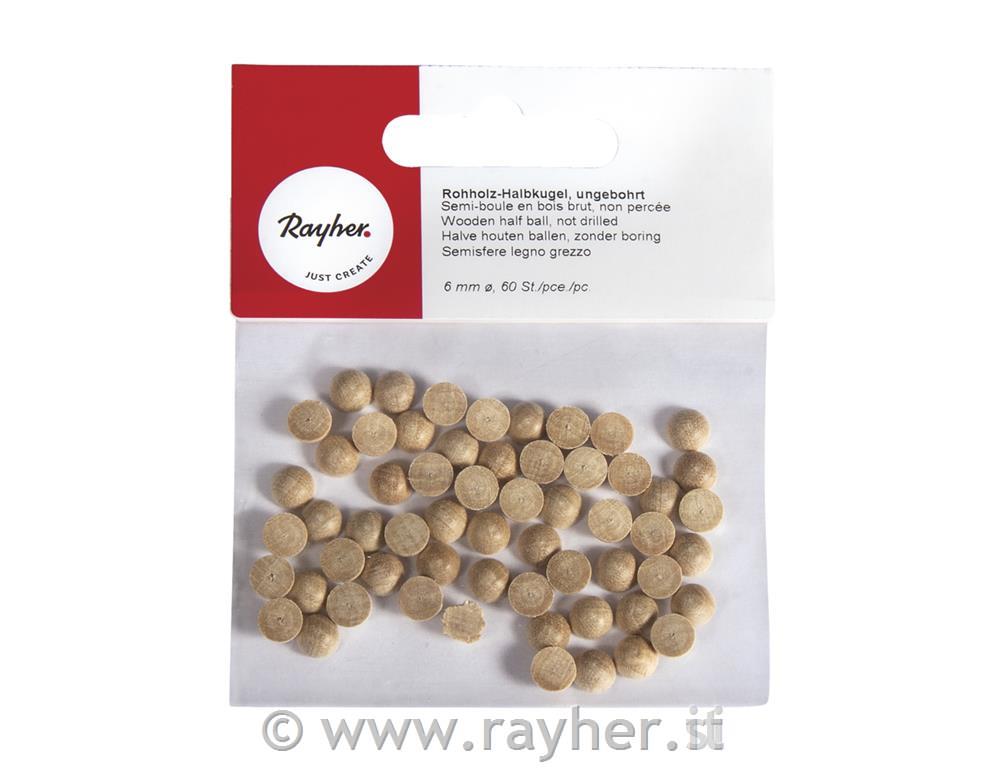 Semisfere legno grezzo, 6mm obusta 60 pz