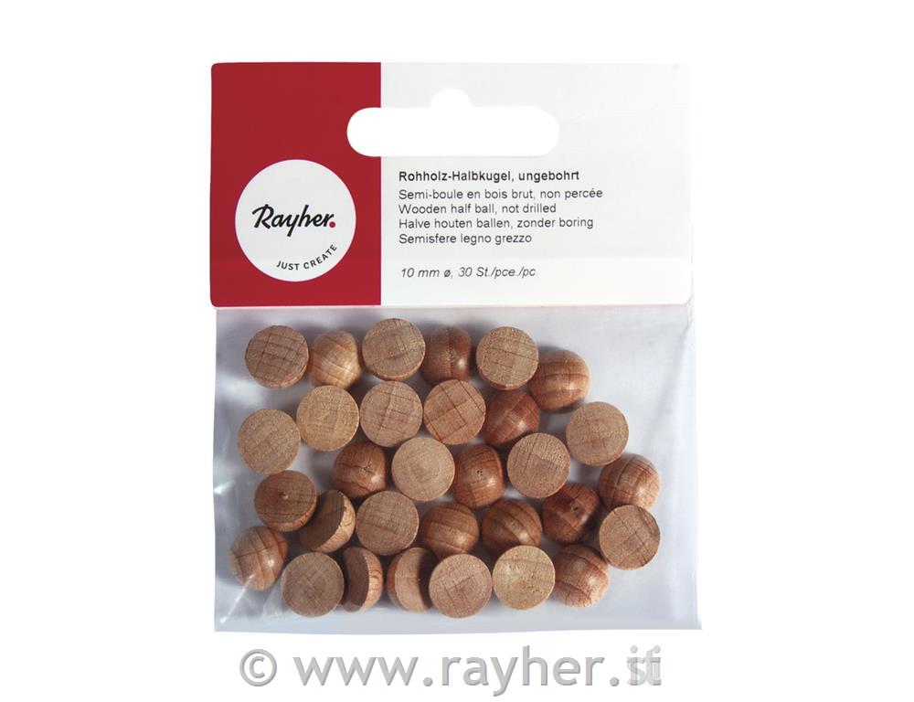 Semisfere legno grezzo, 10mm obusta 30 pz