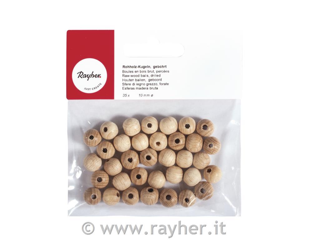 Wooden balls, raw, 10 mm o, bore-hole 2,