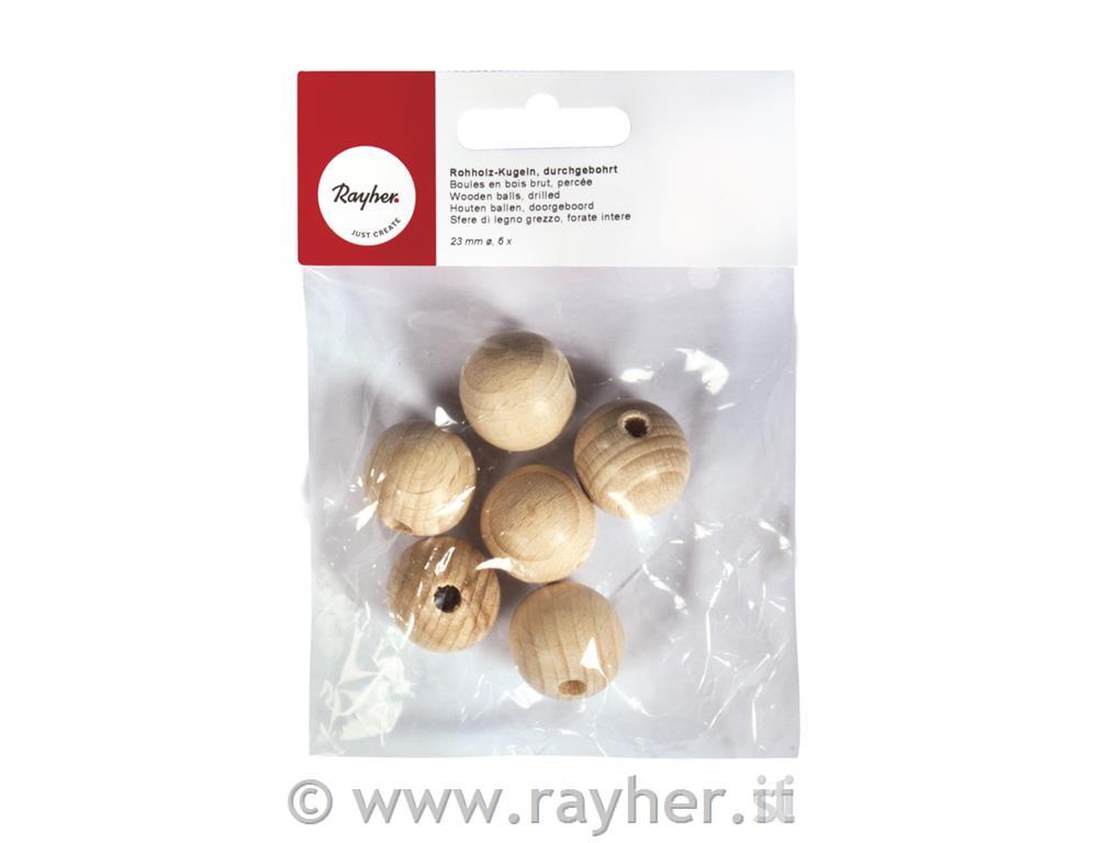 Sfere di legno grezzo, forate interebusta 6 pz