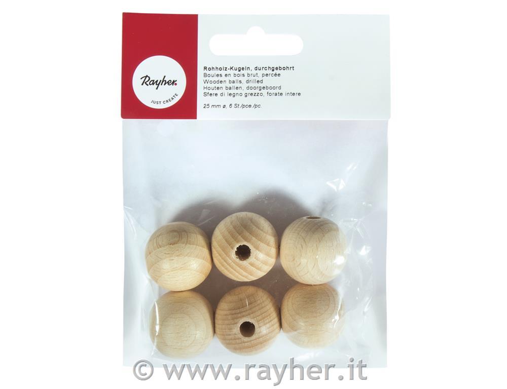Palline legno grezzo 25mm obusta 6 pz