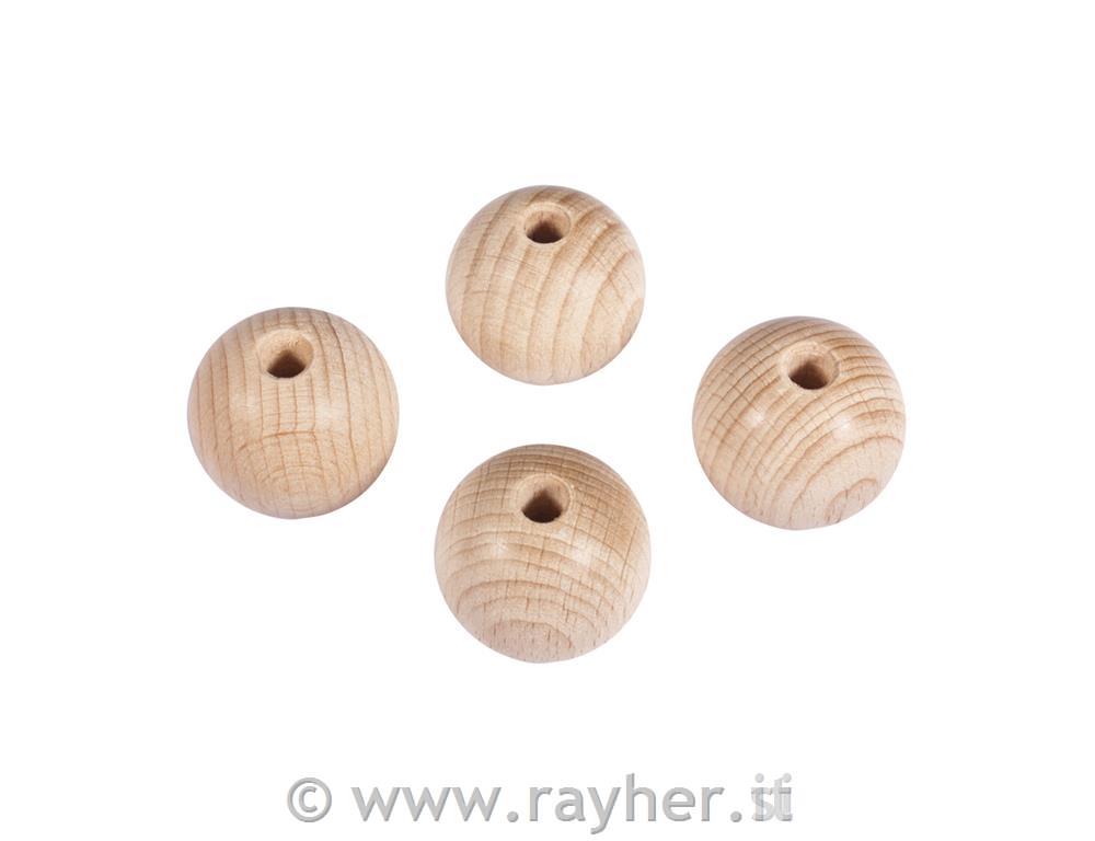 Lesene kroglice, naravne, 30 mm o, luknja 6 mm, 4 kom.