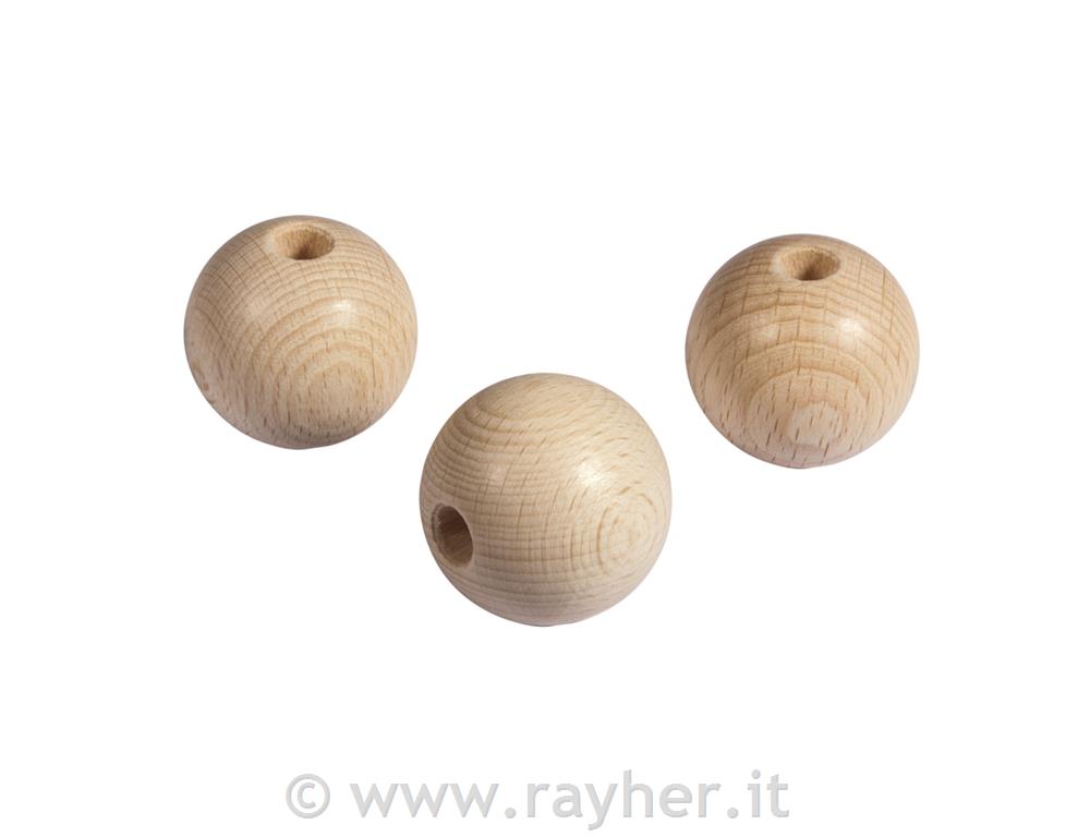 Lesene kroglice, naravne, 35 mm o, luknja 8 mm, 3 kom.