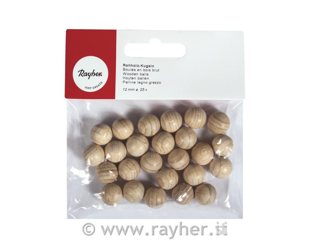 Lesene kroglice, naravne, polne, 12 mm o, 25 kom.
