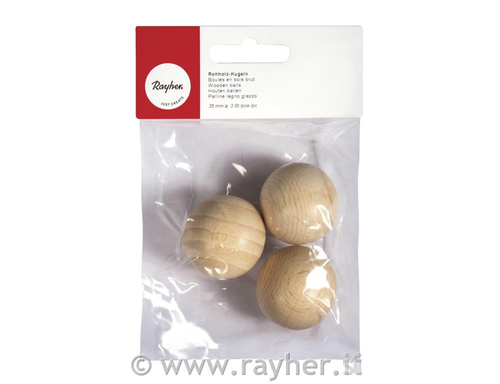 Lesene kroglice, naravne, polne, 35 mm o, 3 kom.