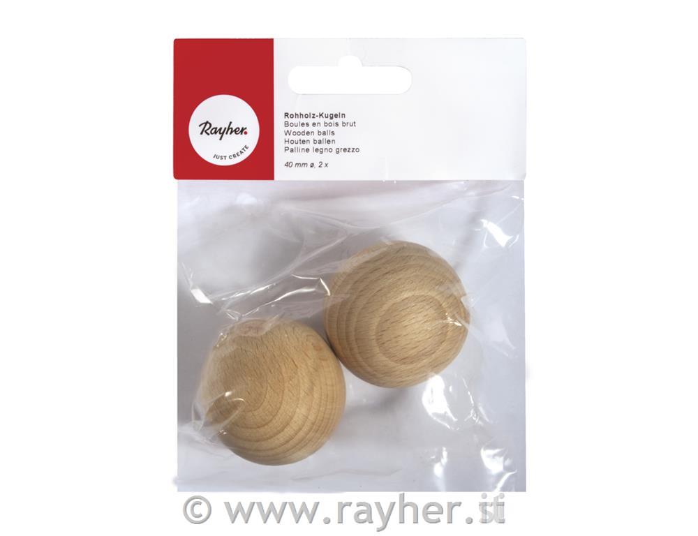 Lesene kroglice, naravne, polne, 40 mm o, 2 kom.