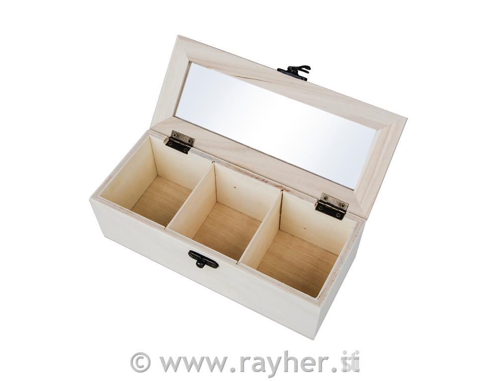 Lesena škatla za čaj, 21.5x9x7cm, 3 prekati