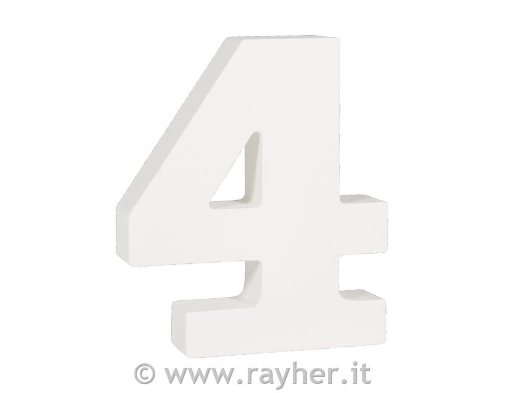 Numero MDF "4" , bianco11cm, spessore 2cm