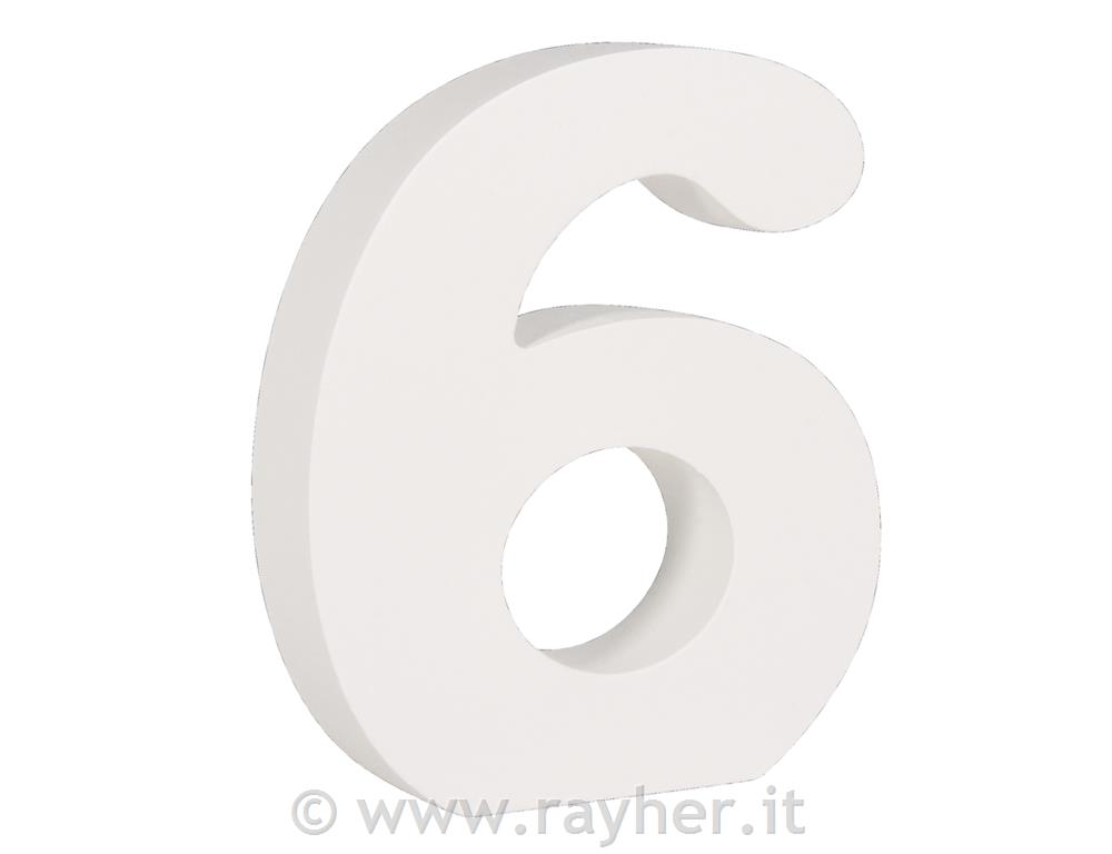 MDF - number "6" , white, 11cm, thick 2c