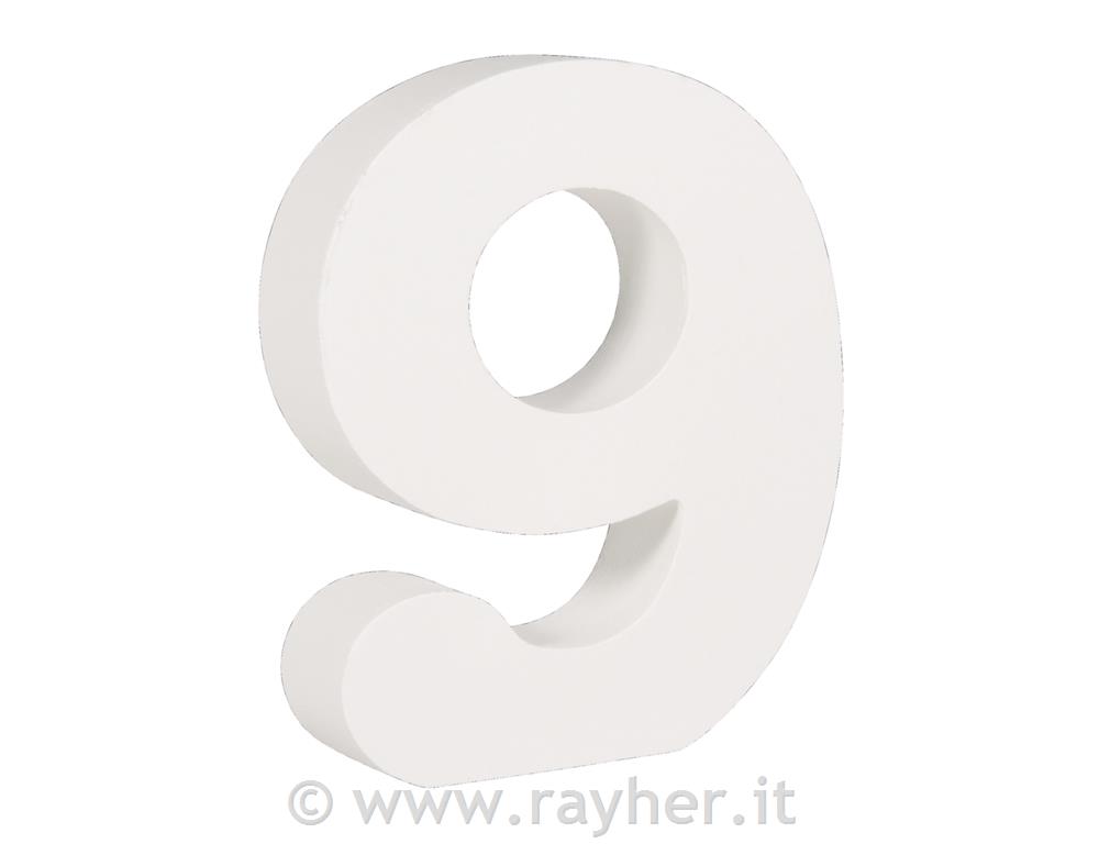 Numero MDF "9" , bianco11cm, spessore 2cm
