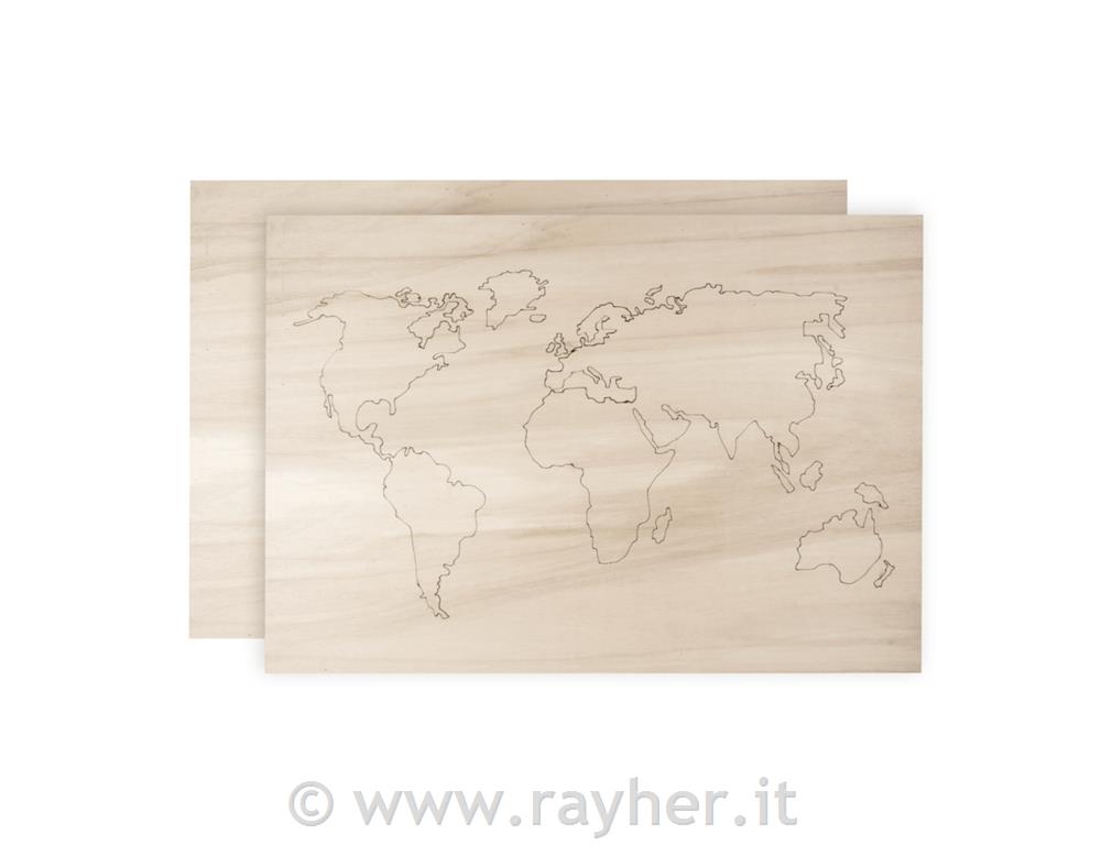 Planisfero legno, 2 tavolette, FSC 100 %, 42x29,7x0,4cm, 1x a laser, 1 x retro