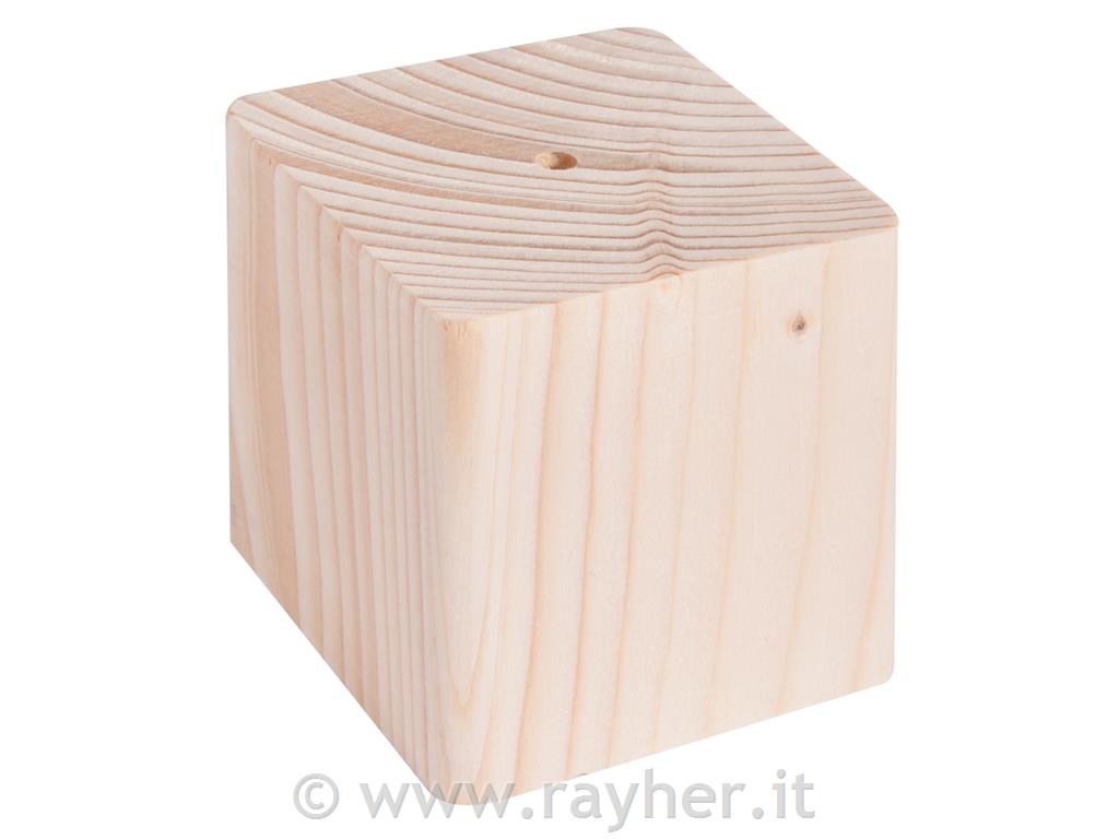 Wooden base, 6.5x6.5x6.5cm, w. hole o5.5mm,2.5cm deep