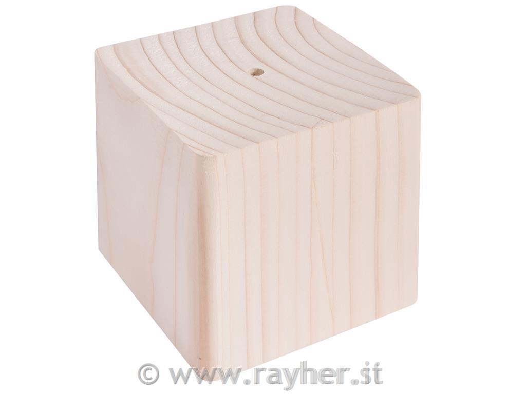 Wooden base, 8x8x8cm, w. hole o5.5mm, 2.5cm deep