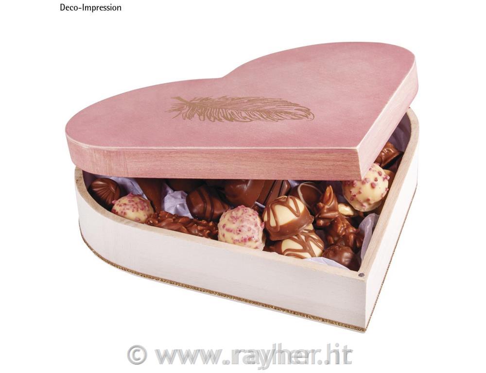 Lesena škatla Srce, 25.3x24x6cm, magnetno zapiralo